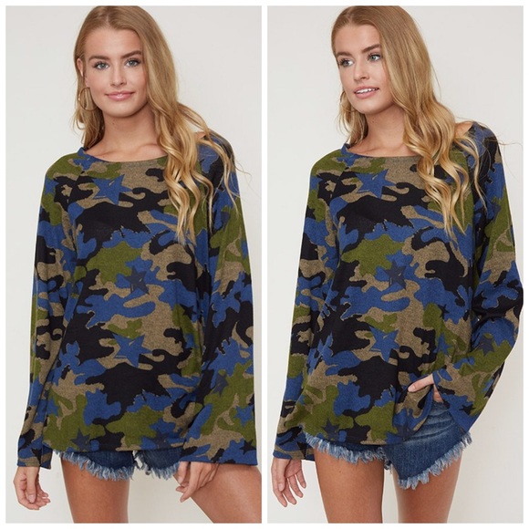 LAST 1! ❤️ Brushed Fabric Camo Bell Sleeve Top! - Picture 1 of 3
